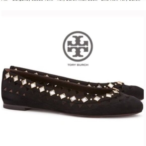 Tory Burch Black Flats Suede Ballerina Flats Kingsbridge Size 6.5 - Picture 1 of 15